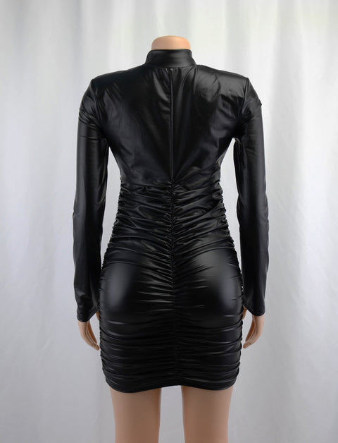Temperament slim celebrity pleated long sleeve dress