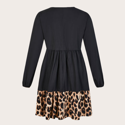 Women Plus Leopard Print Tunic Midi Shirt Dress