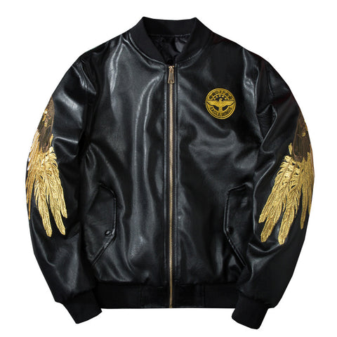 Wing embroidery leather baseball uniform