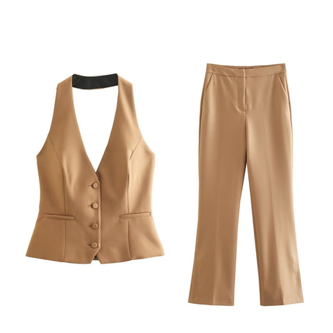 Women's Halter Top High-waist Casual Pants Suit