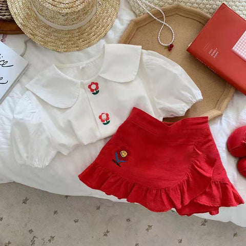 Western Style Fashion Short-sleeved Blouse Culottes Two-piece Set
