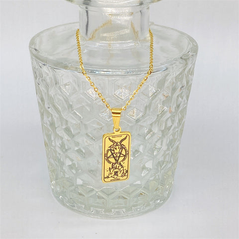 Vintage Tarot Square Tag Necklace Priest