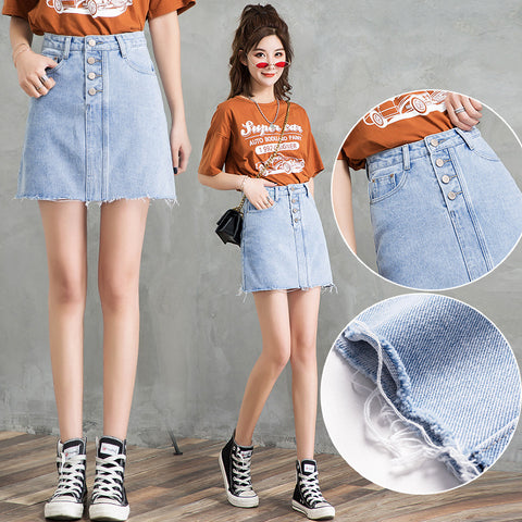 Women New Korean Style High Waist Breasted A-line Skirt