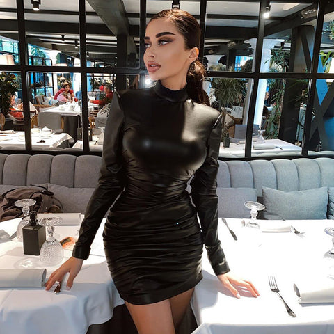 Temperament slim celebrity pleated long sleeve dress