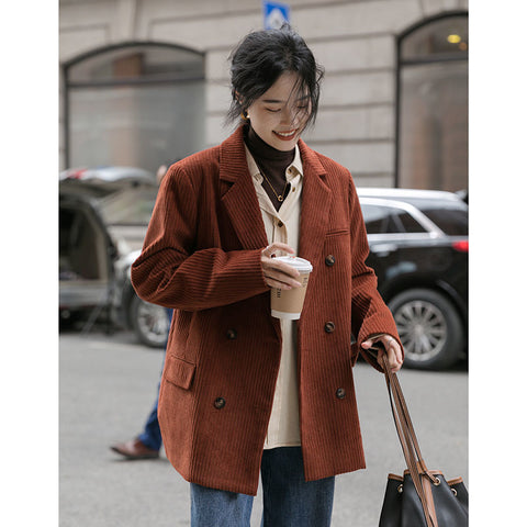 Hong Kong Style Design Sense Corduroy Suit Casual Jacket Women