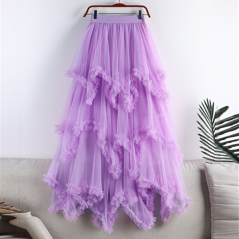 Women's High Waist Sweet Irregular Mesh Half-length Skirt