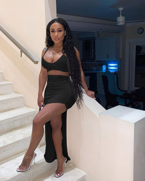 Women's Casual Fashion Pleated Irregular Slit Skirt Suit