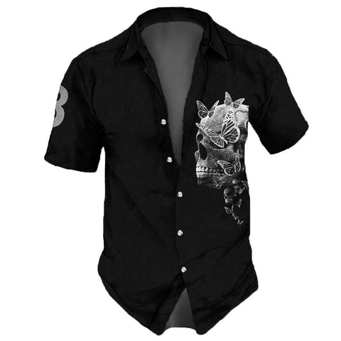 Summer New Men's Short Sleeve Cardigan Top Men's Lapel Retro Shirt