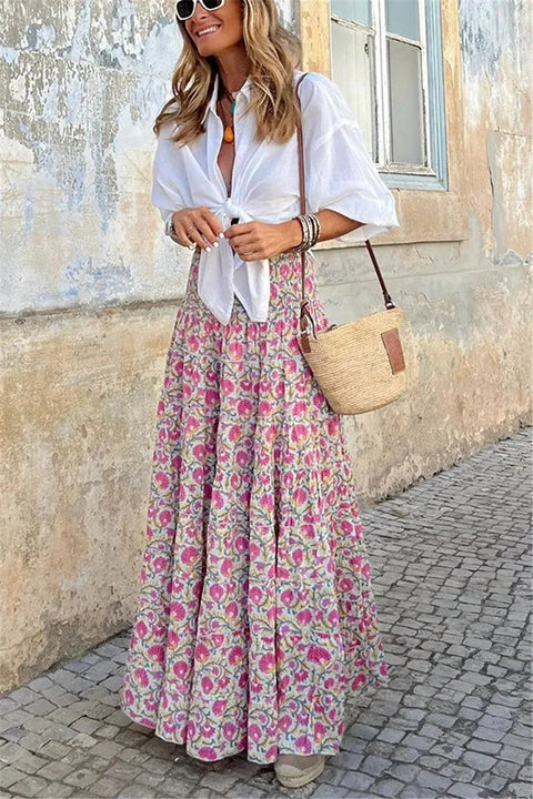 Women's European And American Women's Printed High Waisted Skirt