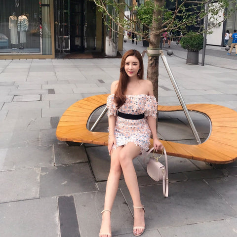 Summer Strapless Flower Three-dimensional Lace Waist Dress