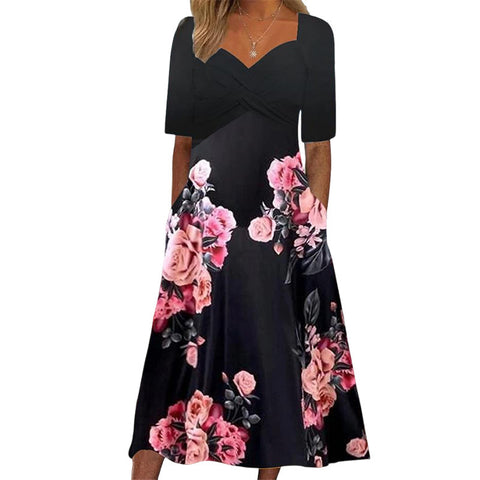 Women's Fashionable Elegant Butterfly Print Midi Dress
