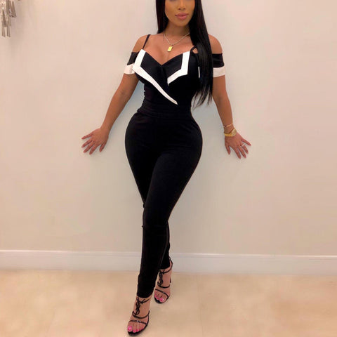 Women's Deep V Cross Ruffle Shoulder Jumpsuit