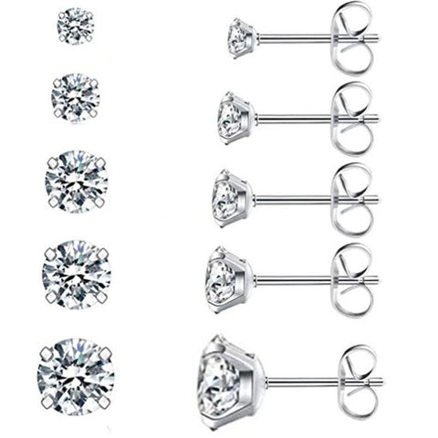 316L Stainless Steel Zircon Four Claw Stud Earrings