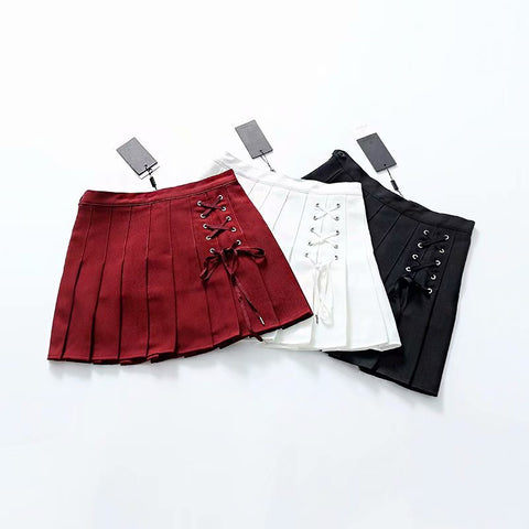 Women's Side Eyelets Tied Rope Inner Liner Short Skirt