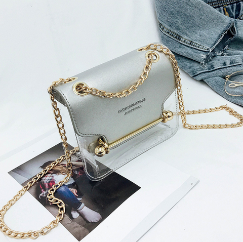 Women Fashion Brand Design Small Square Shoulder Bag Clear Transparent PU Composite Messenger Bags New Female Handbags