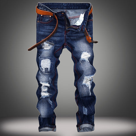 Retro Style Personality Men's Ripped Straight Jeans