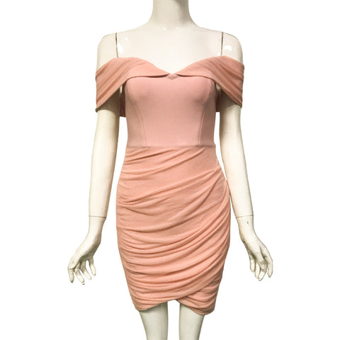 Tube Top Pleated One-line Collar Ladies Dress