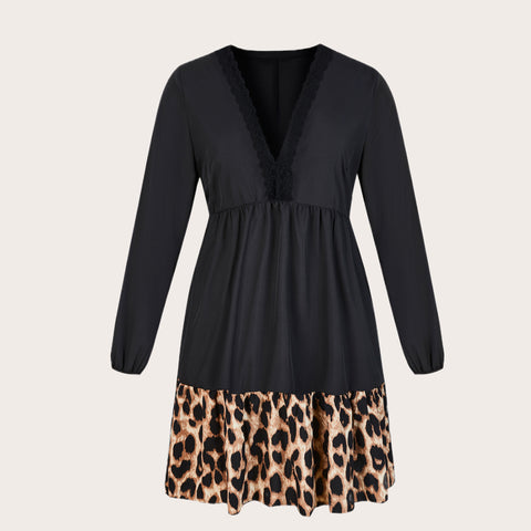 Women Plus Leopard Print Tunic Midi Shirt Dress