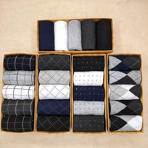 5 Pairs Solidcolor Mid-calf Length Men's Socks Boxed