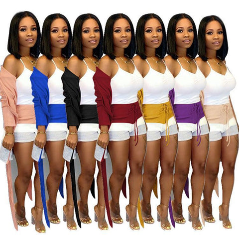 Women's Autumn And Winter Cute Cardigan Shorts Two-piece Set