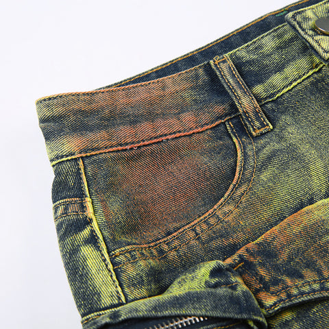 Women's Fashion Color Contrast Washing Tooling Denim Skirt
