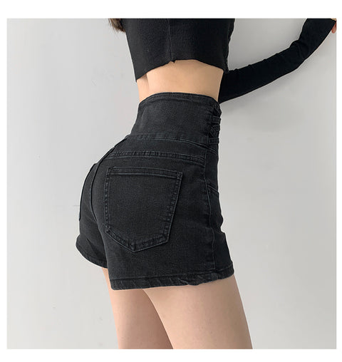 Small Man Waist Cross Woven Super High Waist Tummy Denim Shorts Women