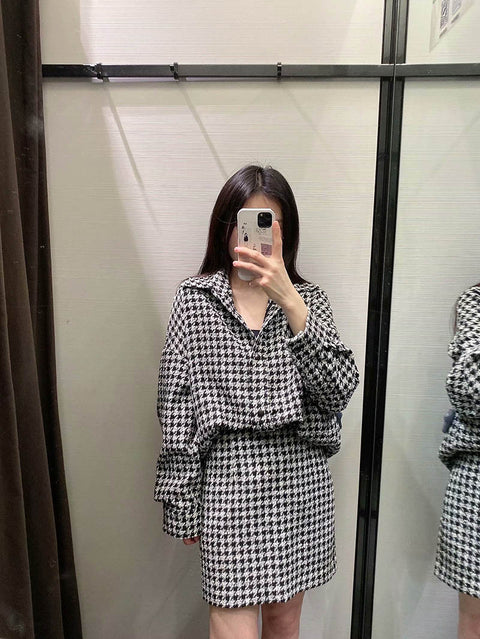 Women's European And American Style Textured Loose Shirt Jacket Skirt