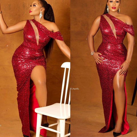Women's Evening Dress Scale Slit Slim Fit Dress