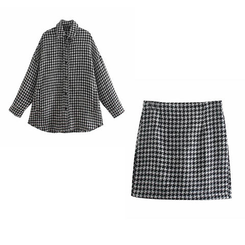 Women's European And American Style Textured Loose Shirt Jacket Skirt