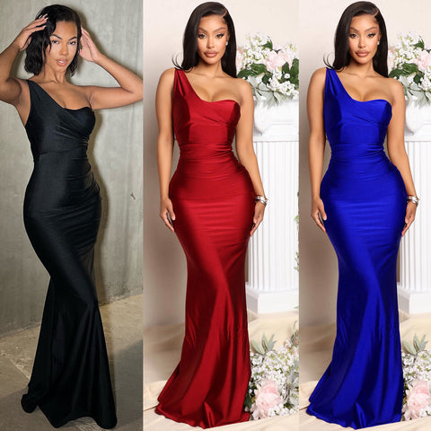 Women's Ladies One Shoulder Long Dress