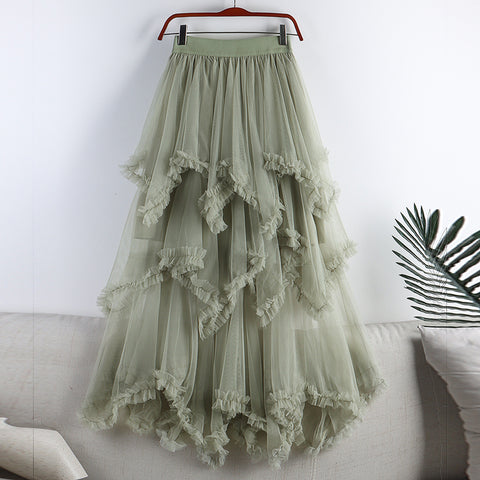 Women's High Waist Sweet Irregular Mesh Half-length Skirt