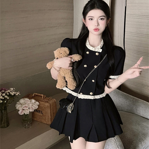 Women's Black Vintage Lace Short Sleeve Shirt