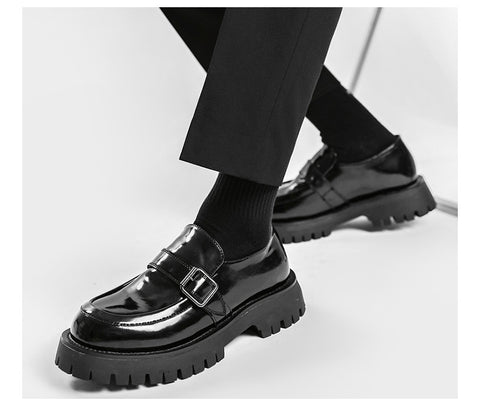 Soft Leather Niche Retro Buckle Platform Casual Leather Shoes