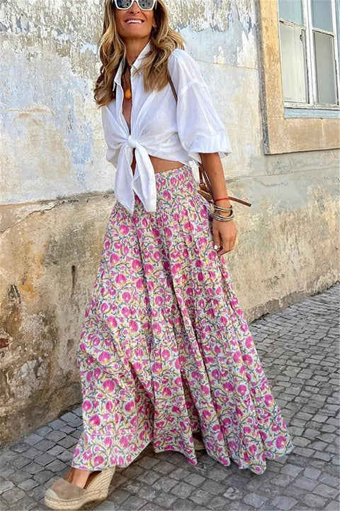 Women's European And American Women's Printed High Waisted Skirt