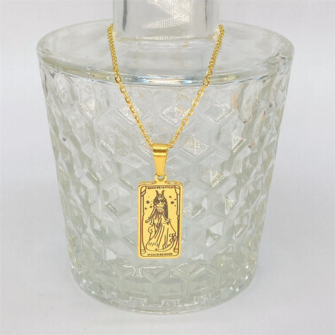 Vintage Tarot Square Tag Necklace Priest