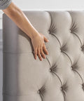 Queen Bed Frame Misty Bed Mattress Base, Light Grey | Upholstered Button Tufted Fabric Platform | Bedroom Furniture