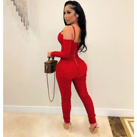 Tight Long Sleeve Spaghetti-strap Women's Jumpsuit