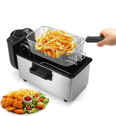 110V Temperature Controlled 3.0L Stainless Steel Fryer Large Capacity