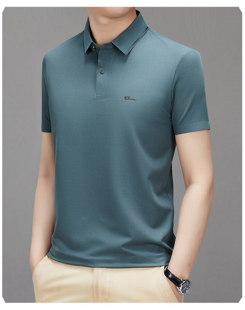 Men's Casual All-matching Fashion Solid Color Thin Breathable Lapels Basic Short Sleeve Top