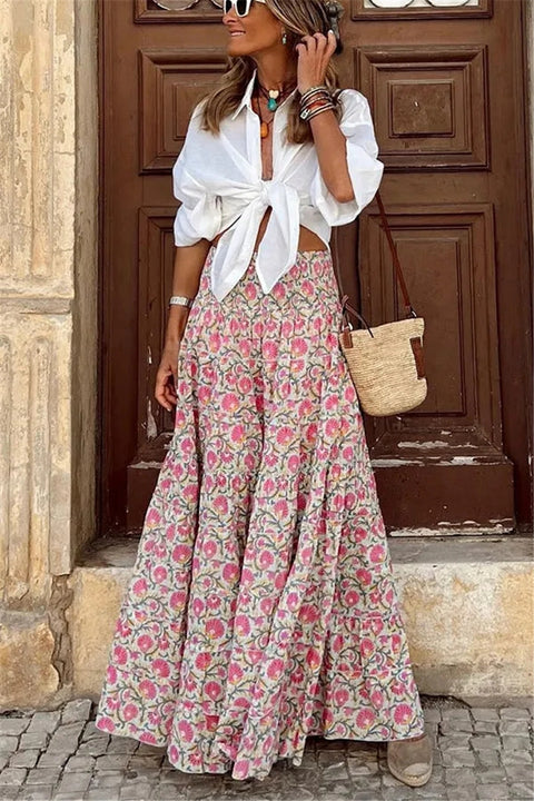 Women's European And American Women's Printed High Waisted Skirt