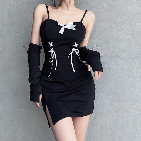 Women's Strap Slit Slim Fit Sleeve Dress