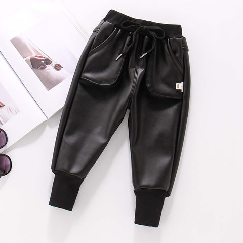 Boys Autumn And Winter Leather Pants, Boys One-piece Cotton Pants
