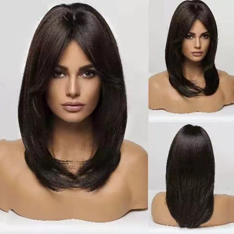 Women's High Temperature Silk Oblique Bangs Gradient Wig Head Cover