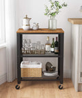 Serving Cart, 3-Tier Bar Cart on Wheels with Storage and Steel Frame, Rustic Brown ULRC78X, 15.7 X 23.6 X 30.6 Inches